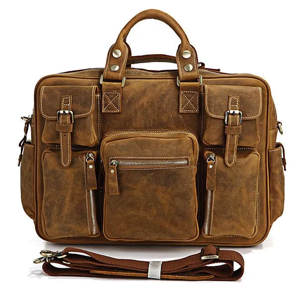 100% Genuine Leather Men Bag Briefcase Cow Leather Men Handbag Vintage Cowhide Men'S Travel