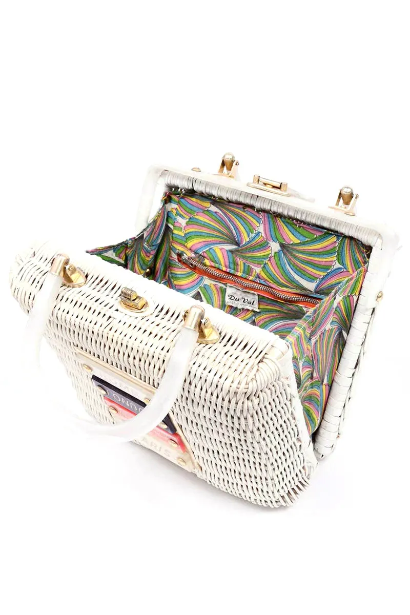 1960s Novelty White Wicker Lucite Vintage Handbag Rome London Paris