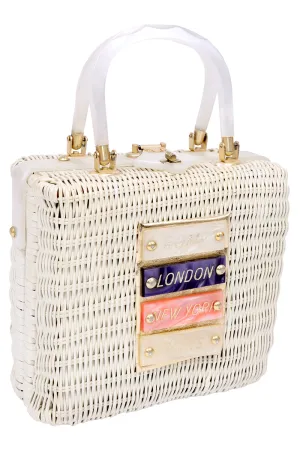 1960s Novelty White Wicker Lucite Vintage Handbag Rome London Paris