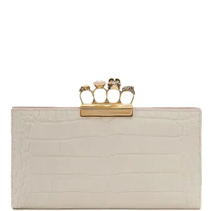 4 Ring Clutch Large Croc, White Bone/Gold