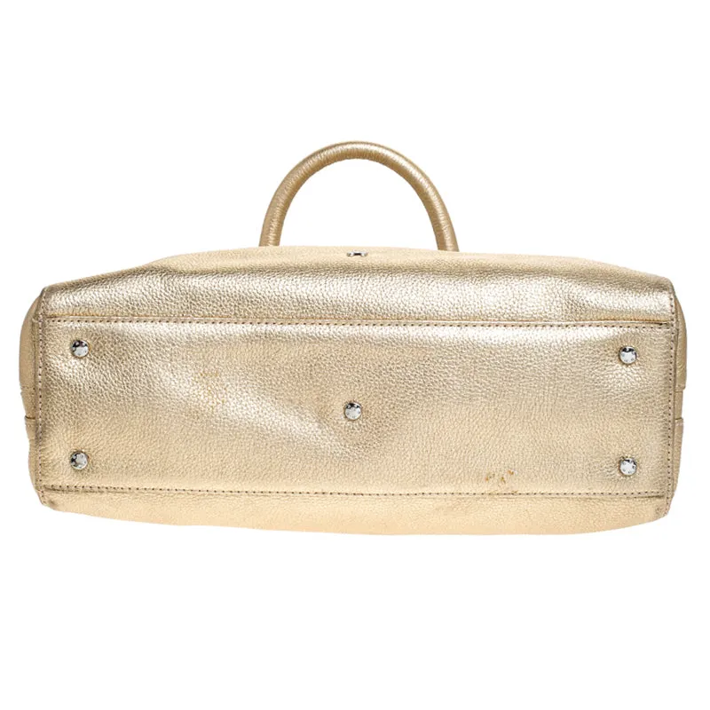 AIGNER Metallic Gold Leather Satchel