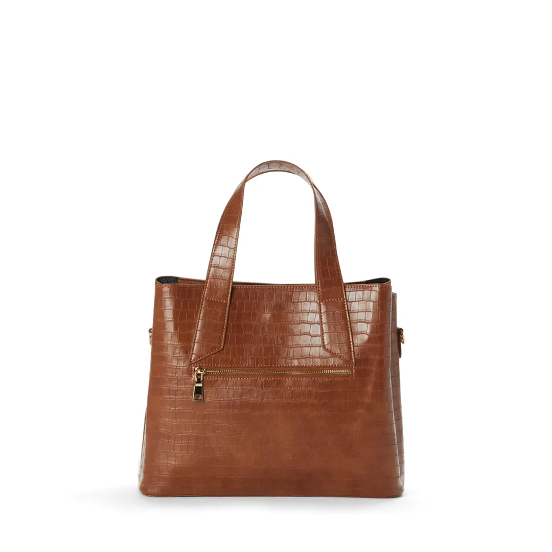 ARIANA Croco Vegan Shoulder Bag - Cognac