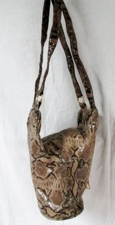 ATALLA HANDBAGS USA SNAKESKIN LEATHER Satchel Hobo Bag Bucket Sling BROWN Boho