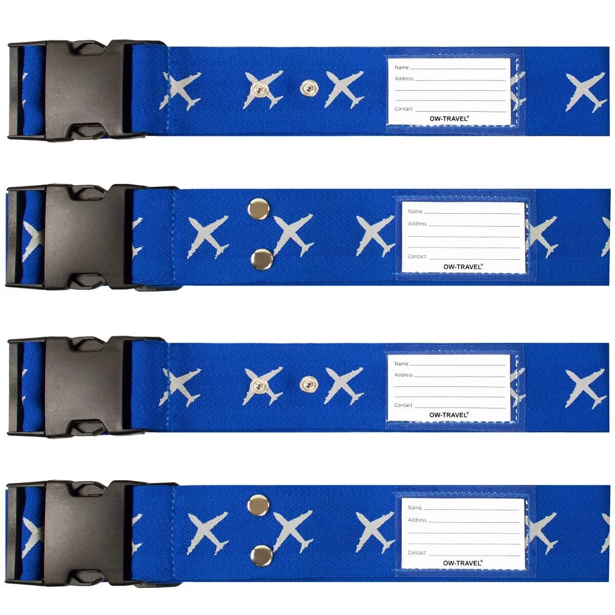 Bright blue luggage cross strap suitcase belts with baggage label tag