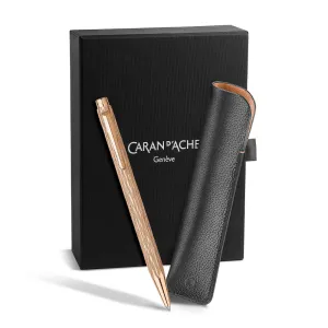 Caran d'Ache Ecridor Venetian Gilt Rose Ballpoint Pen and Leather Case Set