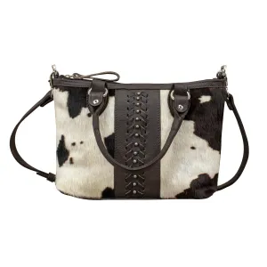 Cow Town Small Zip-Top Convertible Satchel with Secret Compartment - Chocolate and Pony Hair on Hide