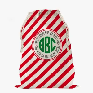 Custom Striped Monogram Christmas Drawstring Sack