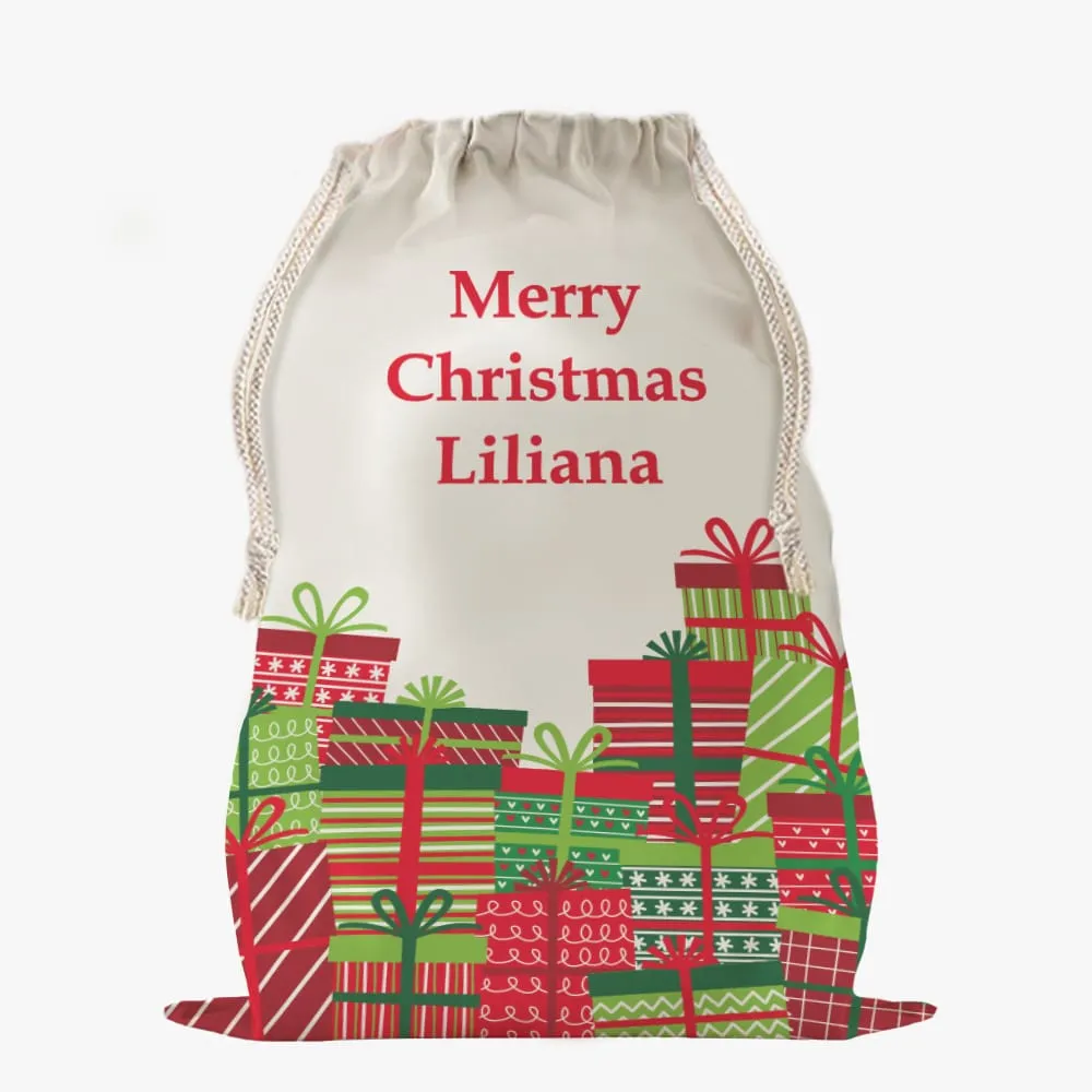 Custom Wrapped Christmas Gifts Drawstring Sack | Personalized Santa Bag