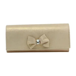 Fabucci Gold Leather Clutch Bag with Bow