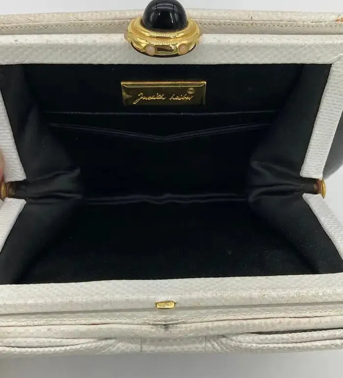 Judith Leiber Black and White Lizard Bow Front Clutch