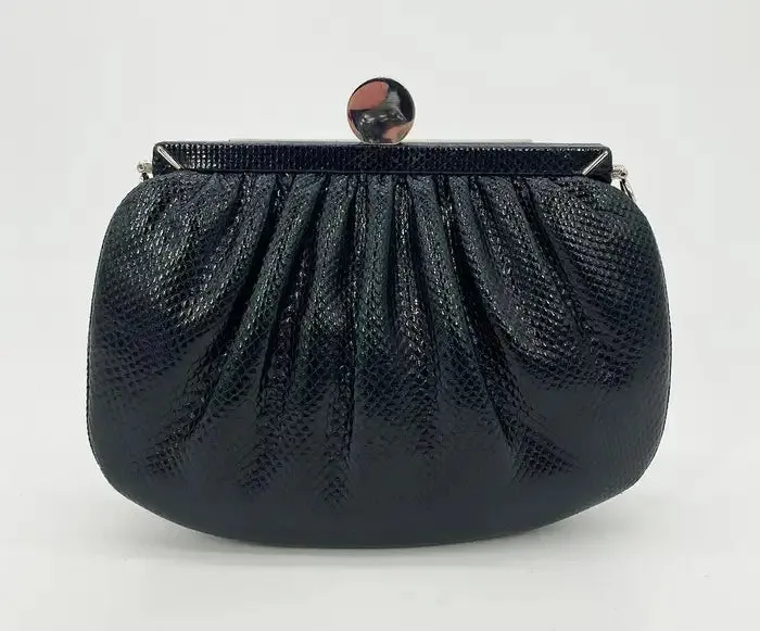 Judith Leiber Black Lizard Crystal Top Clutch