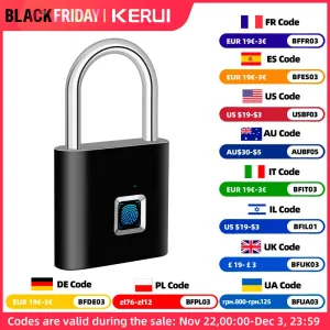 KERUI Keyless USB Charging Fingerprint Lock Smart Padlock Waterproof Door Lock 0.2sec Unlock Portable Anti-theft Padlock Zinc