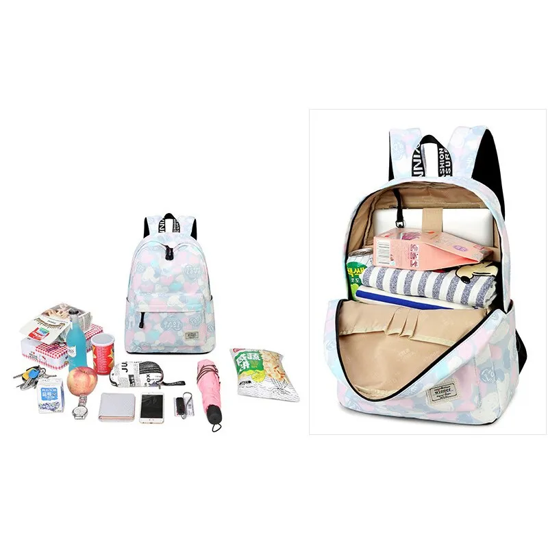 Lovely Heart Printing Nylon Backpack School Bags