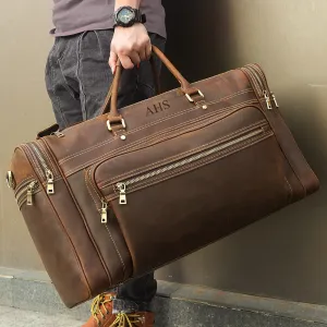 Men's Leather Duffle Bag, Anniversary Gift, Handmade Leather Weekender Bag, Larger Travel Outdoor Bag