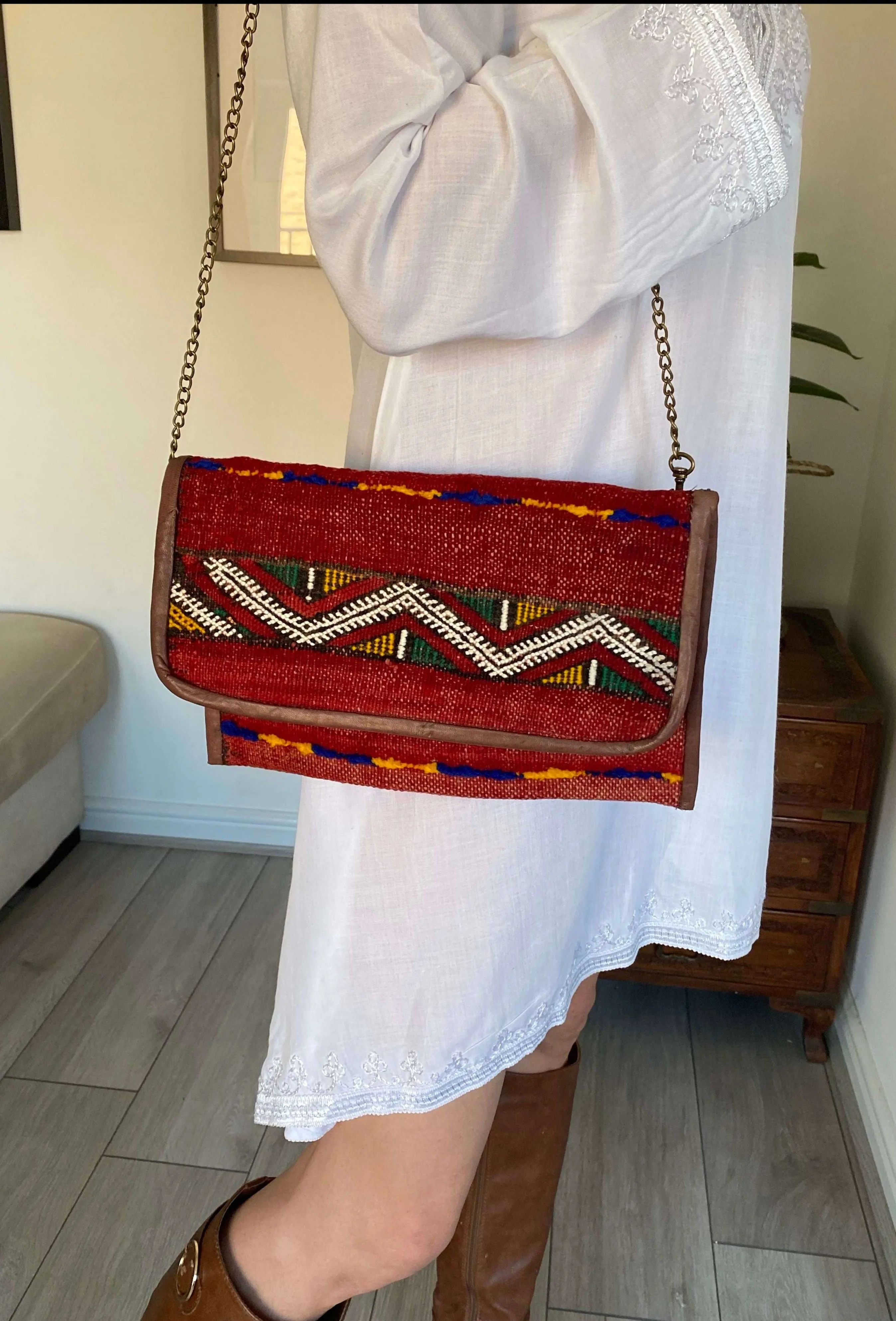 Moroccan Red Multi Colour Kilim Hand Clutch No.5