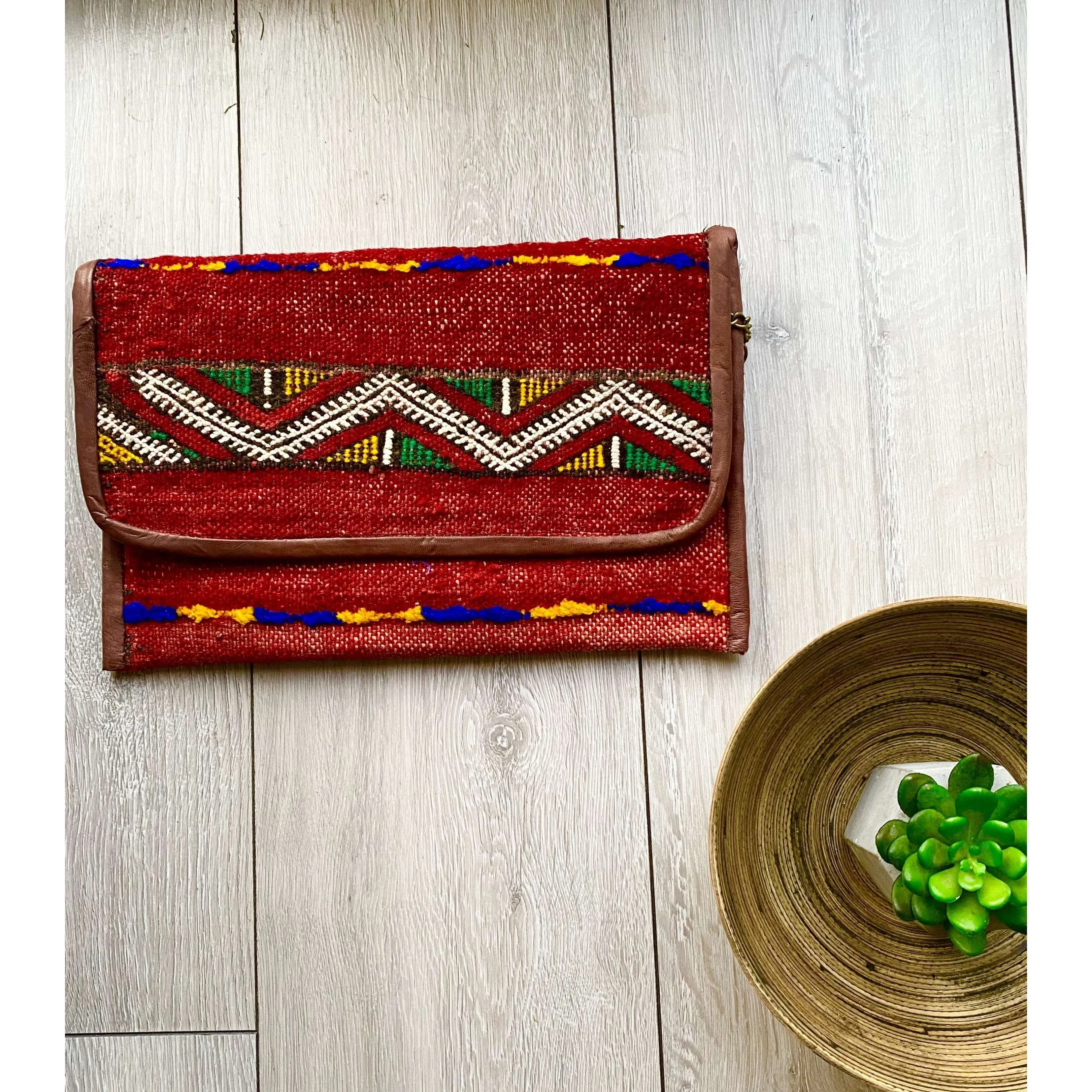 Moroccan Red Multi Colour Kilim Hand Clutch No.5