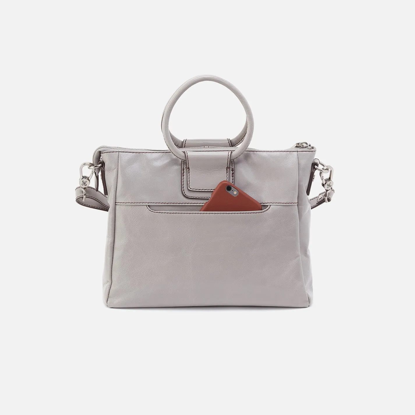 Sheila Medium Satchel In Polished Leather - Light Grey