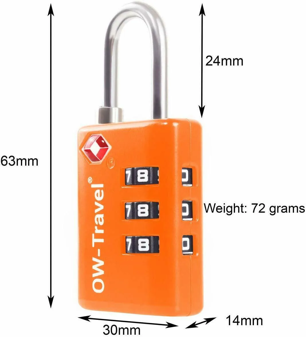 TSA luggage locks. Orange suitcase bag padlocks with inspection alert