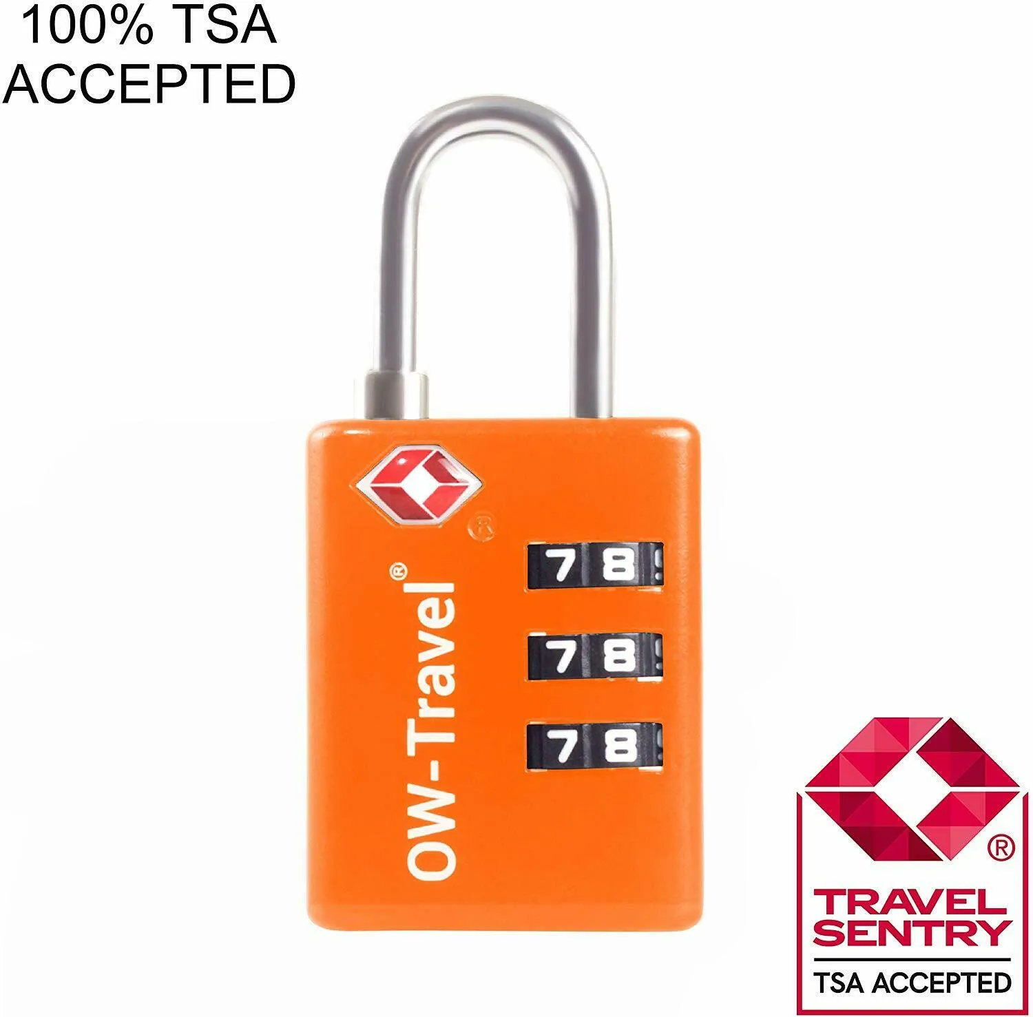 TSA luggage locks. Orange suitcase bag padlocks with inspection alert